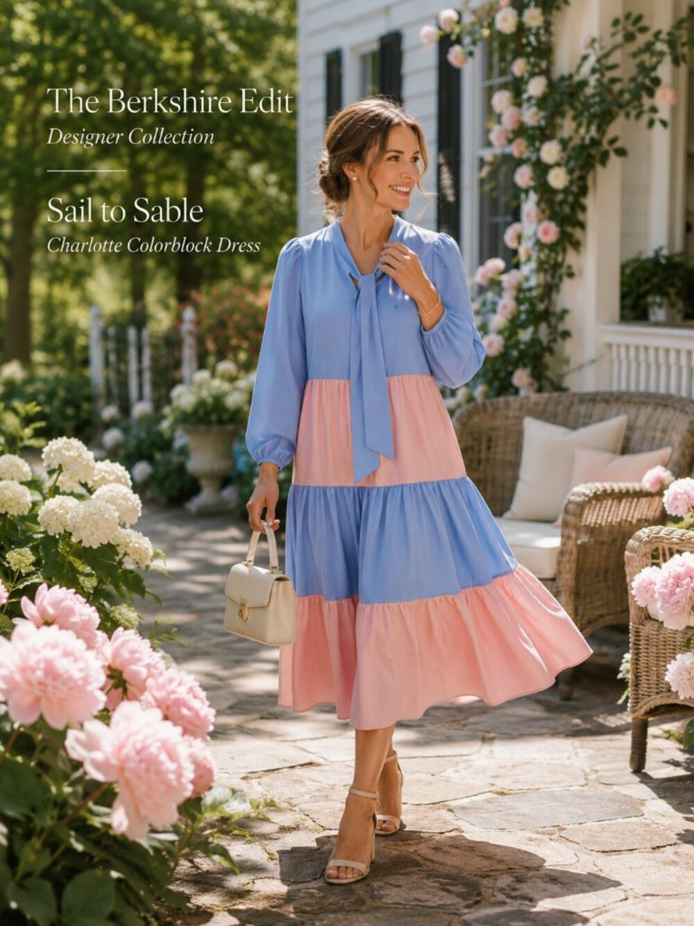 Sail to Sable x Style Charade Charlotte Colorblock Midi Dress Blue Pink XS